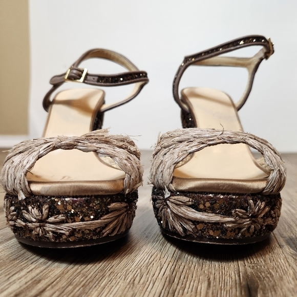 Jimmy Choo Perla Jute Glitter Wedge Sandal Light Mocha in Size 37(US 7) - Picture 3 of 16